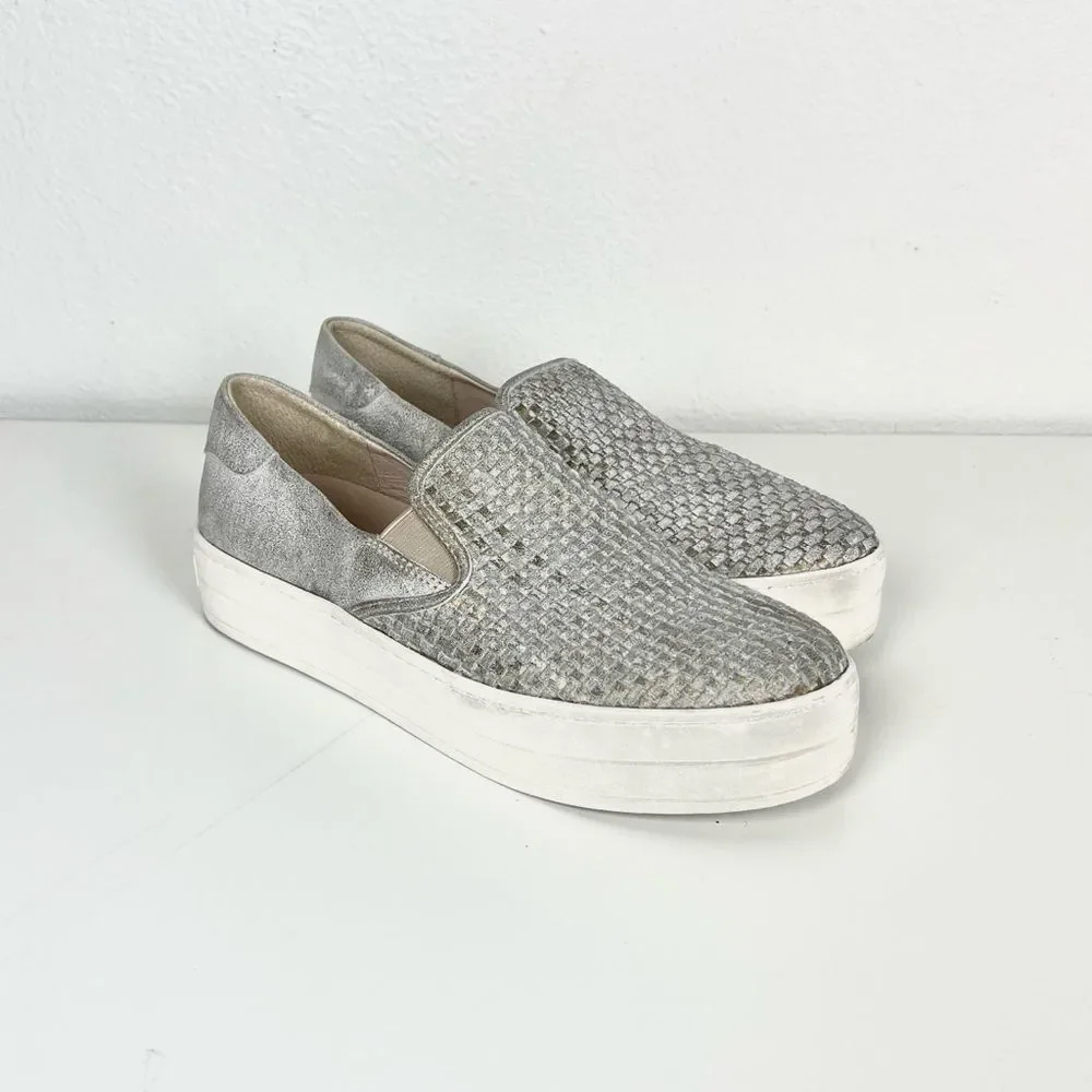 J Slides ‘Halsey’ Leather Gray Slip-On Platform Sneakers